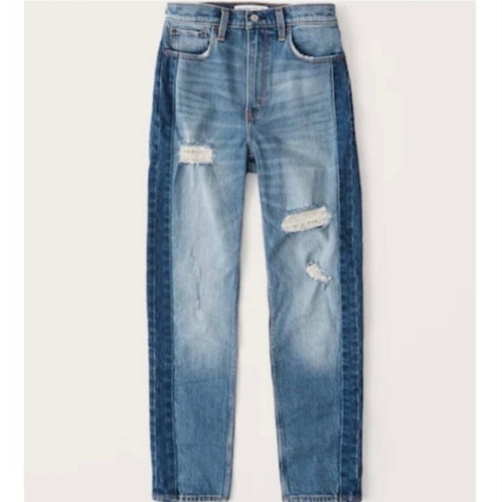 ❤️ NWOT! ABERCROMBIE & FITCH HIGH RISE TWO TONE DISTRESSED MOM JEANS, 16S